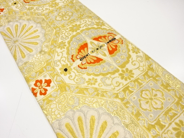 JAPANESE KIMONO / ANTIQUE FUKURO OBI / SILK / WOVEN BUTTERFLY